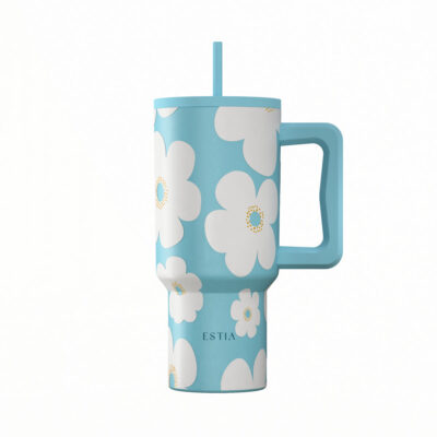 Estia Straw Tumbler XL Sta 900 ml. Blue daisy