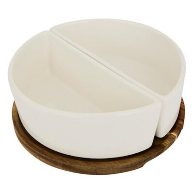 Chip & dip Scret de gourmet Βάση bamboo + 2 μπώλ white 20 cm.