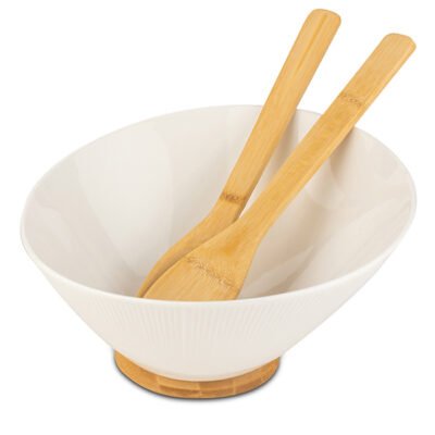 Nava Σαλατιέρα Λευκή με σετ σαλάτας ξίλη βάση