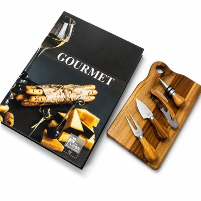 Home Fashion Gourmet Πλατό Ξύλο + 2 Μαχαίρια + 2 εργαλεία κρασιού
