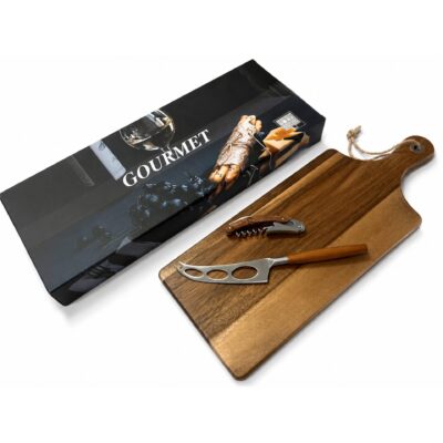 Home Fashion Gourmet Πλατό Ξύλινο + Μαχαίρι τυριού + ανοιχτήρι κρασιού