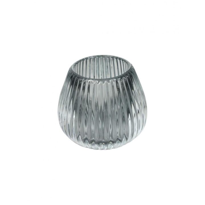 Κηροπήγιο Γυάλινο Ριγέ Light Grey 10,2 x 8,5 cm.
