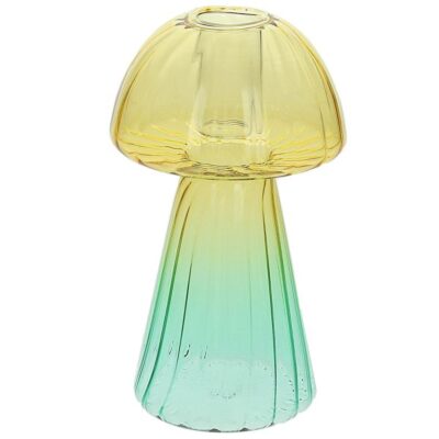 Andrea Fontebasso Glass Design Candle Holder Mushroom 15 cm. Yellow / Green