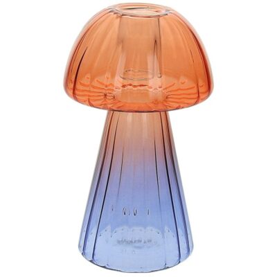 Andrea Fontebasso Glass Design Candle Holder Mushroom 15 cm. Orange / Blue